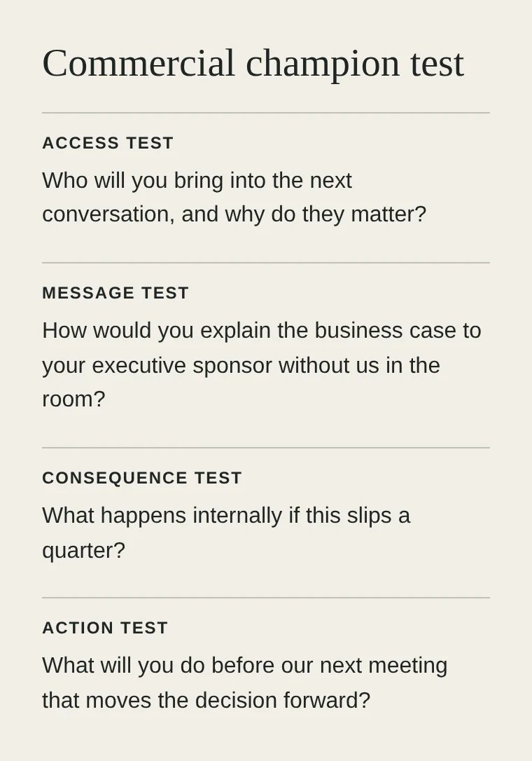 The commercial champion test from the Sales Operating System page